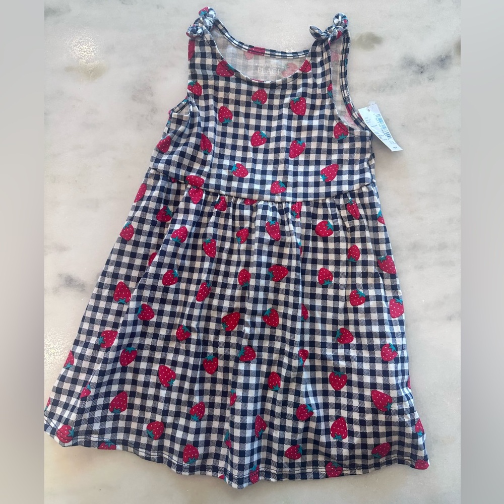 NWT Navy & White Gingham Strawberry Tank Dress - Pink/Red